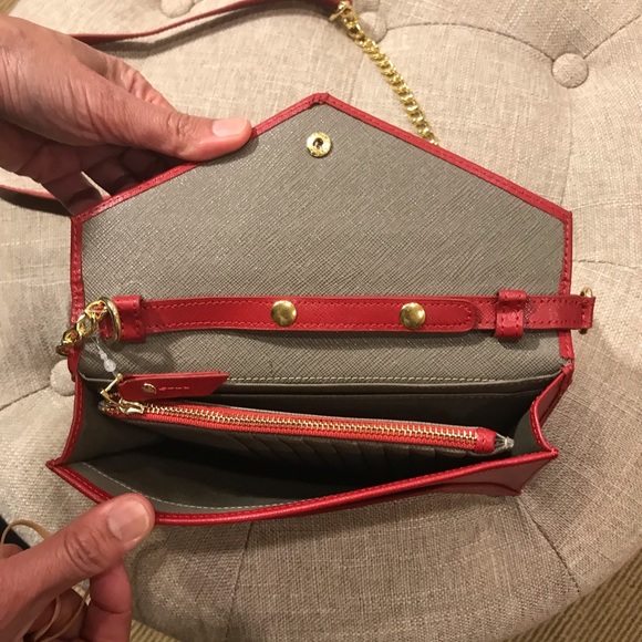 Brand New Neiman Marcus Red Leather Wallet Bag - Picture 3 of 5